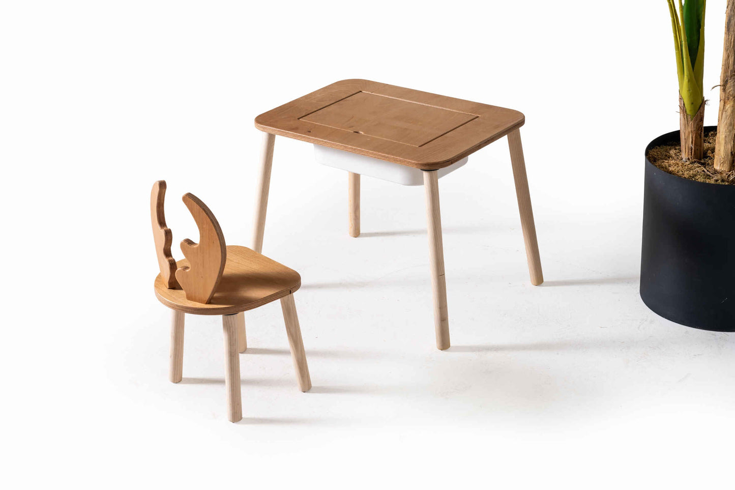 Montessori Single-Compartment Activity Table with Deer Chair