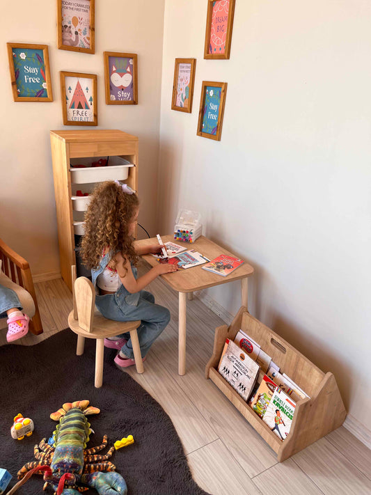 Montessori Brown Children’s Study Table with Bunny Chair