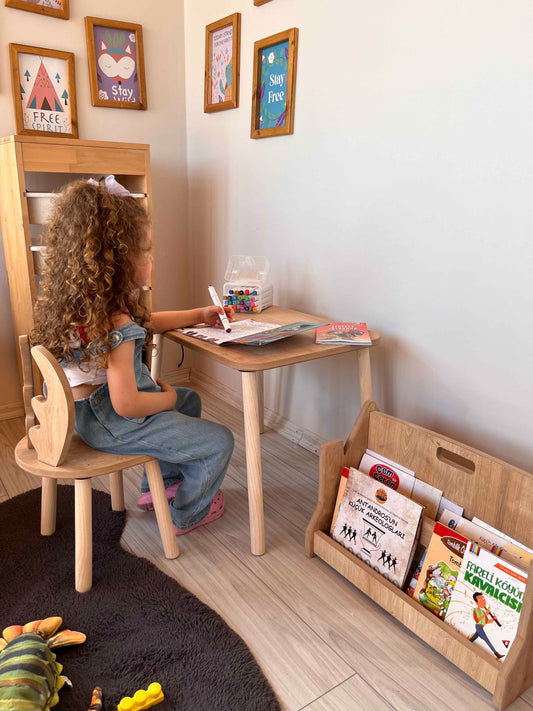 Montessori Brown Children’s Study Table with Deer Chair