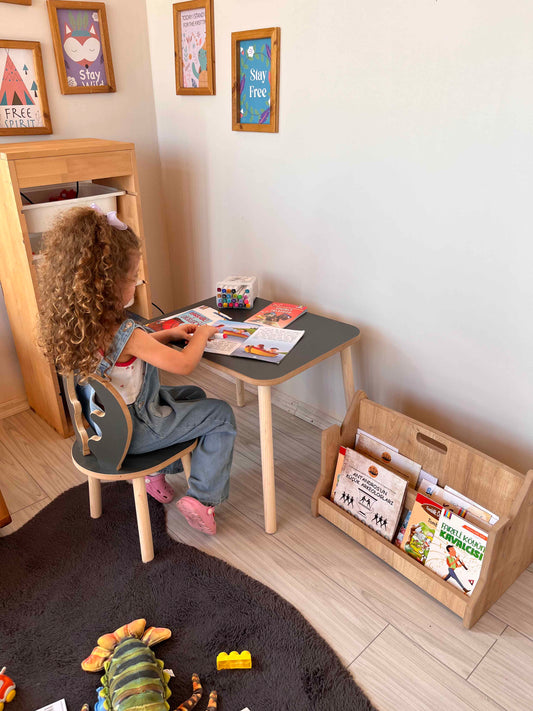 Montessori Anthracite Children’s Study Table with Deer Chair