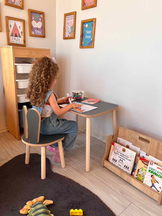 Montessori Anthracite Children’s Study Table with Bunny Chair