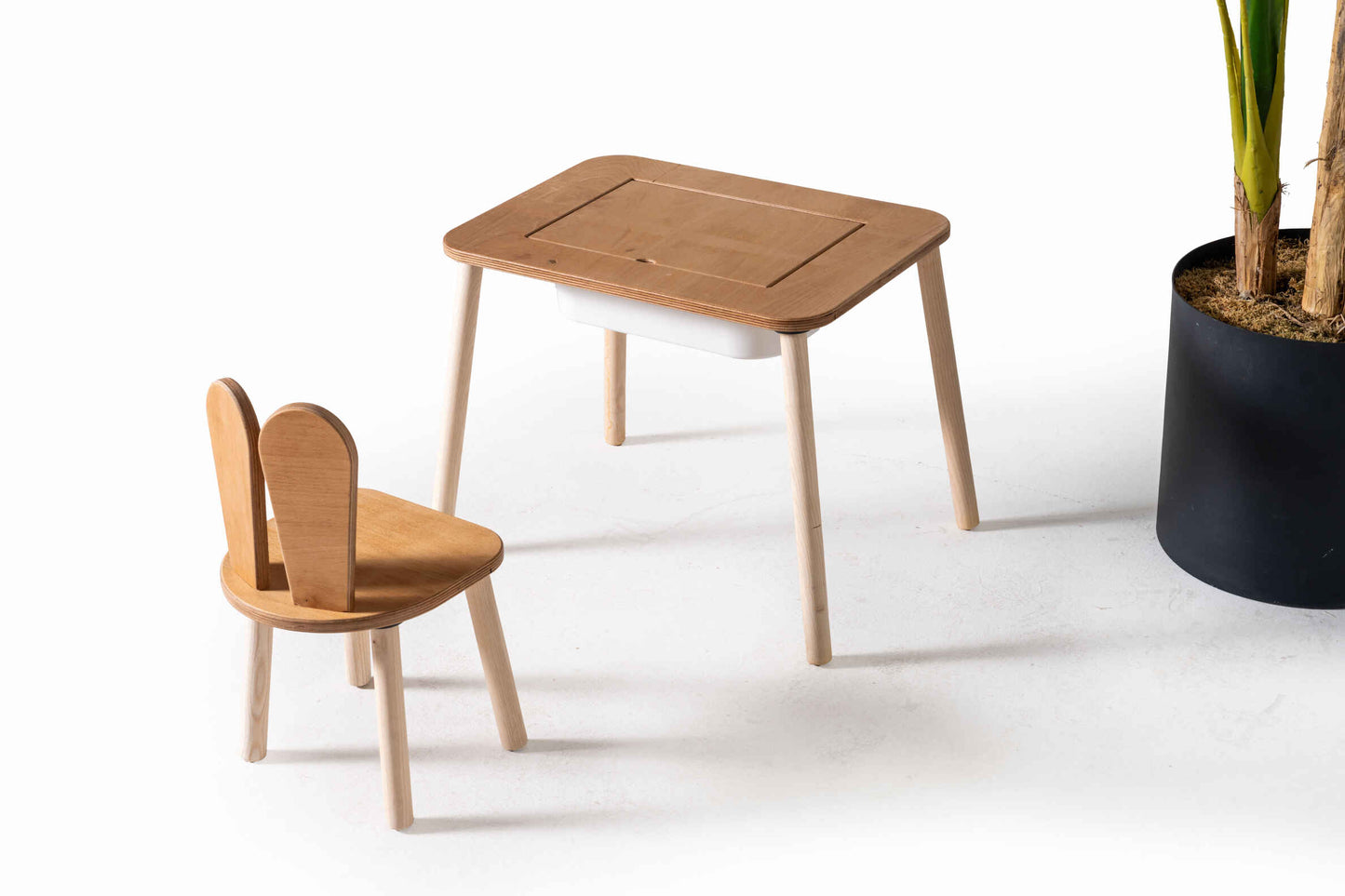 Montessori Single-Compartment Activity Table with Bunny Chair