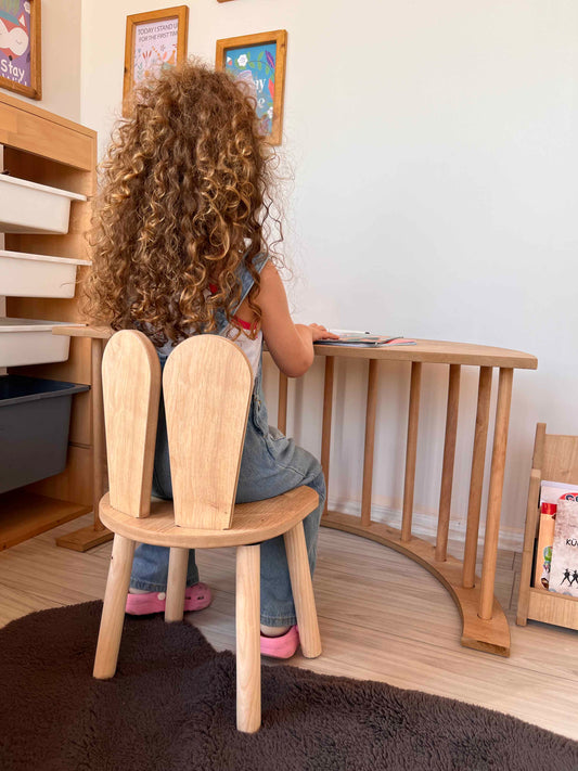 Montessori Pikler Ring Activity and Play Table with Bunny Chair – Cushion and Chair Set