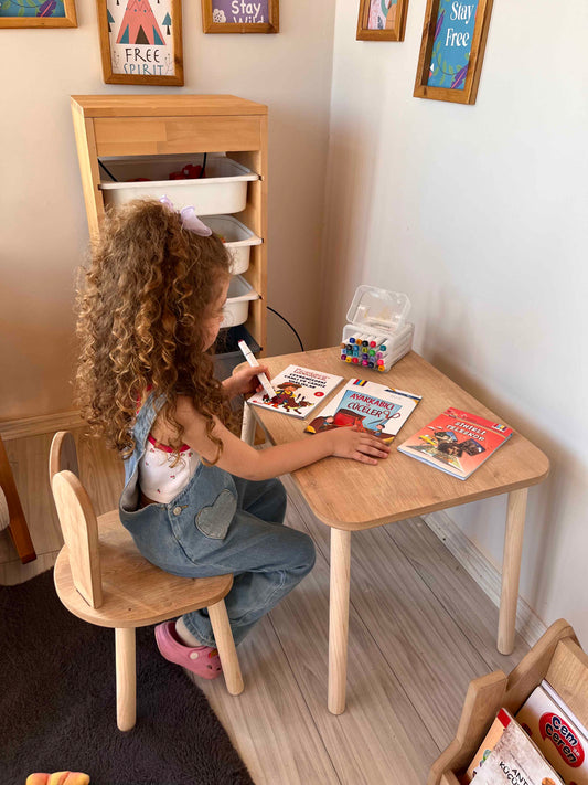 Montessori Brown Children’s Study Table with Bunny Chair