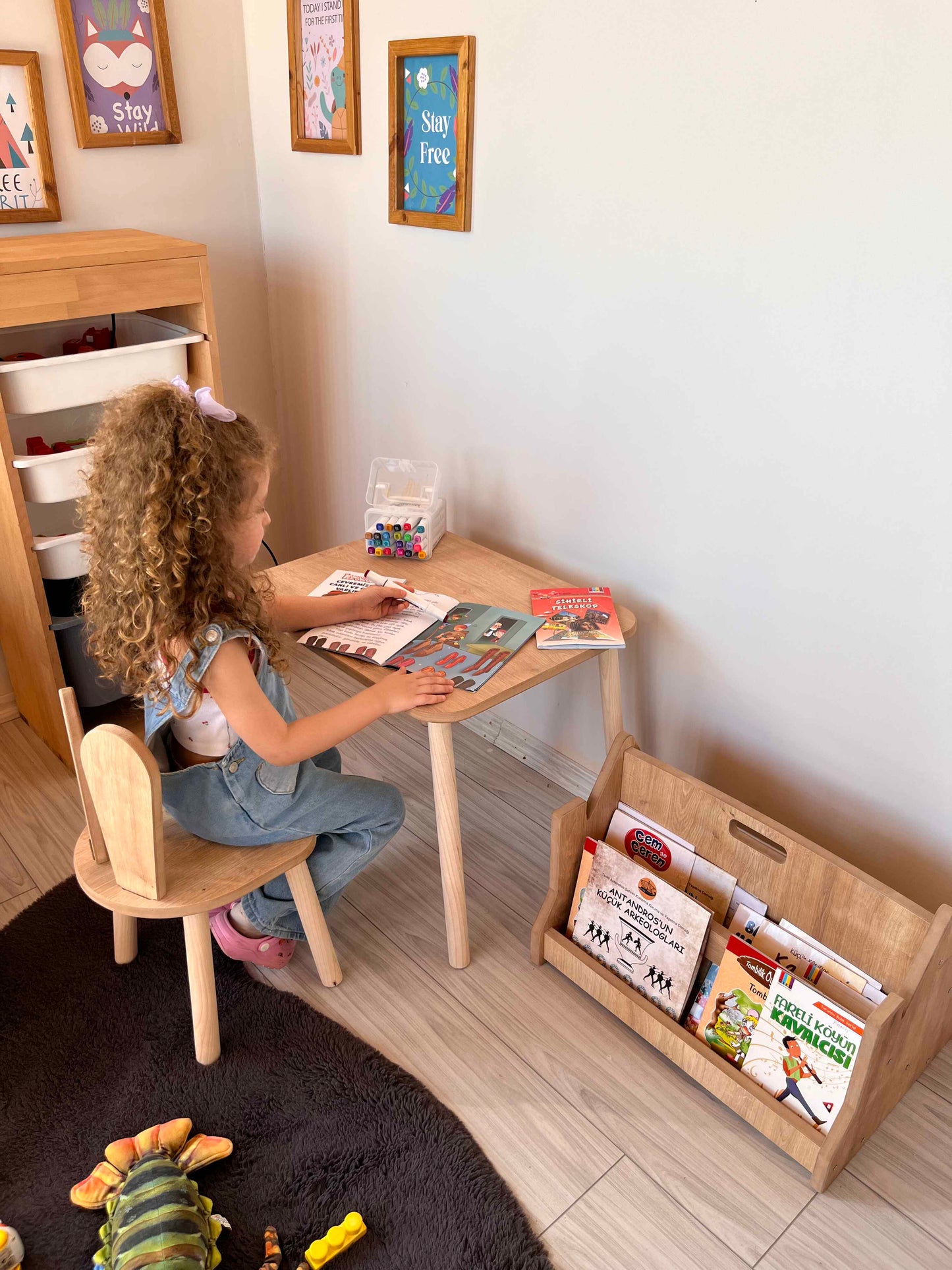 Montessori Brown Children’s Study Table with Bunny Chair