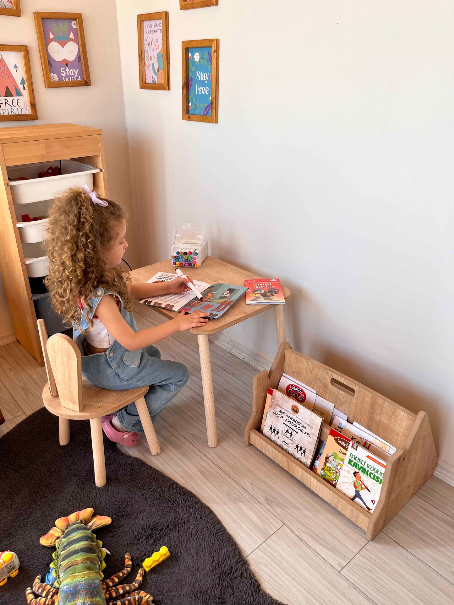 Montessori Brown Children’s Study Table with Bunny Chair