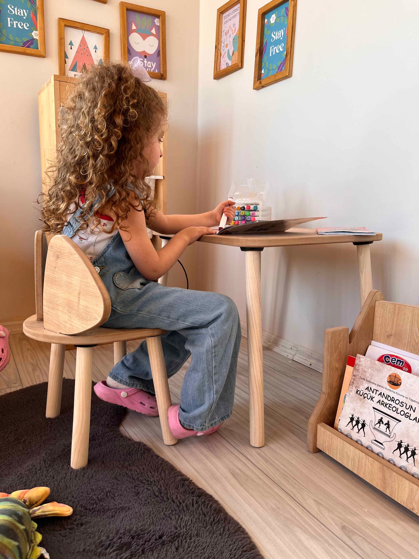 Montessori Brown Children’s Study Table with Mickey Chair