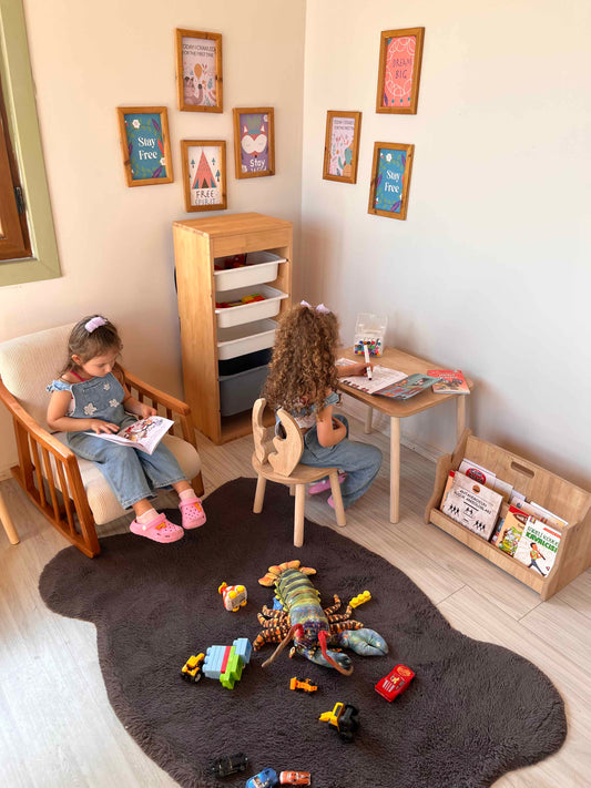 Montessori Brown Children’s Study Table with Deer Chair