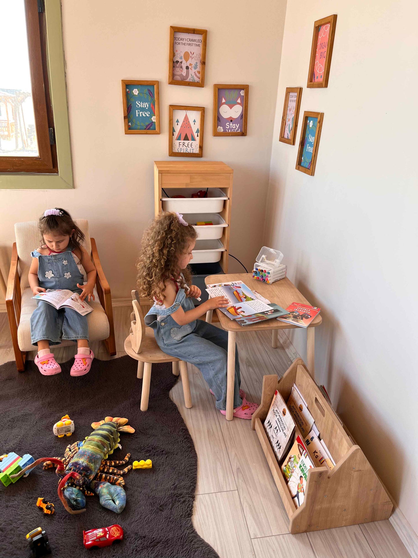 Montessori Brown Children’s Study Table with Deer Chair