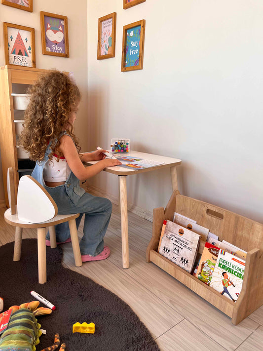 Montessori White Children’s Study Table with Mickey Chair