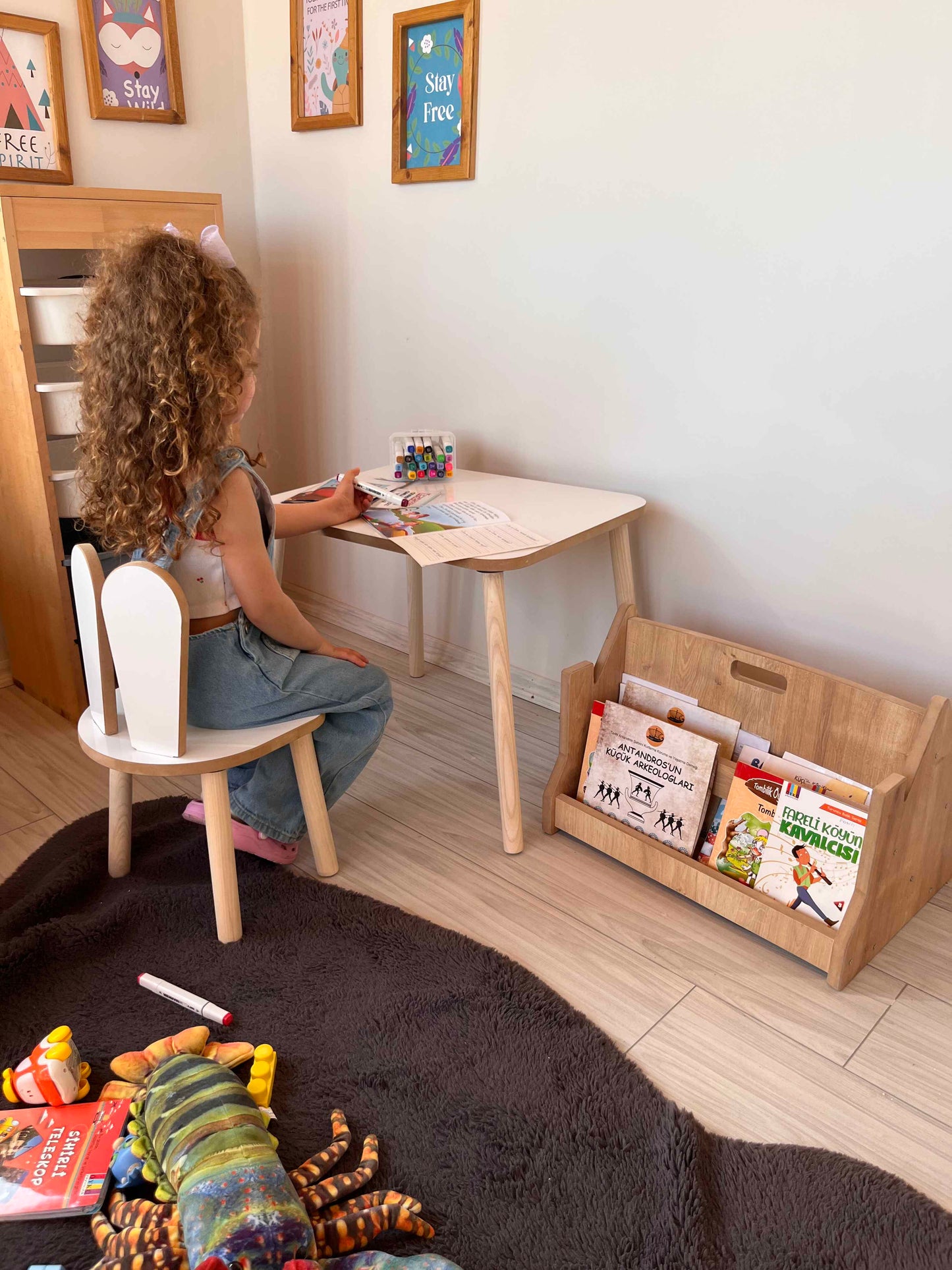 Montessori Brown Children’s Study Table with Bunny Chair